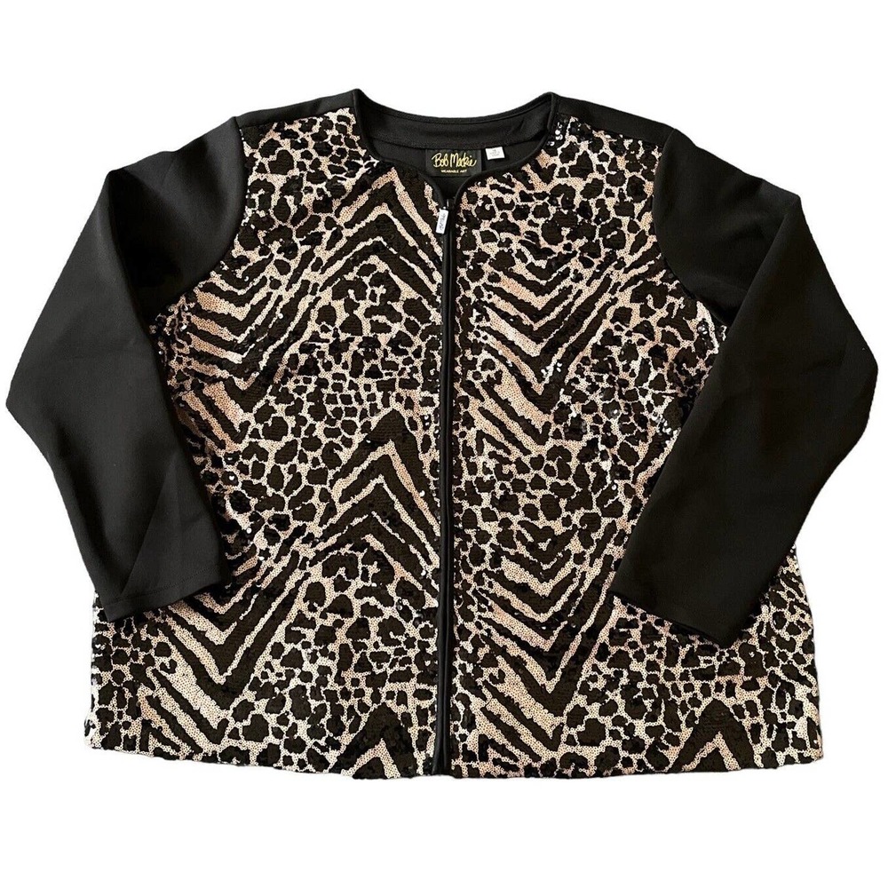Bob Mackie Wearable Art Sequin Zip Up Cardigan Womens Size 1X